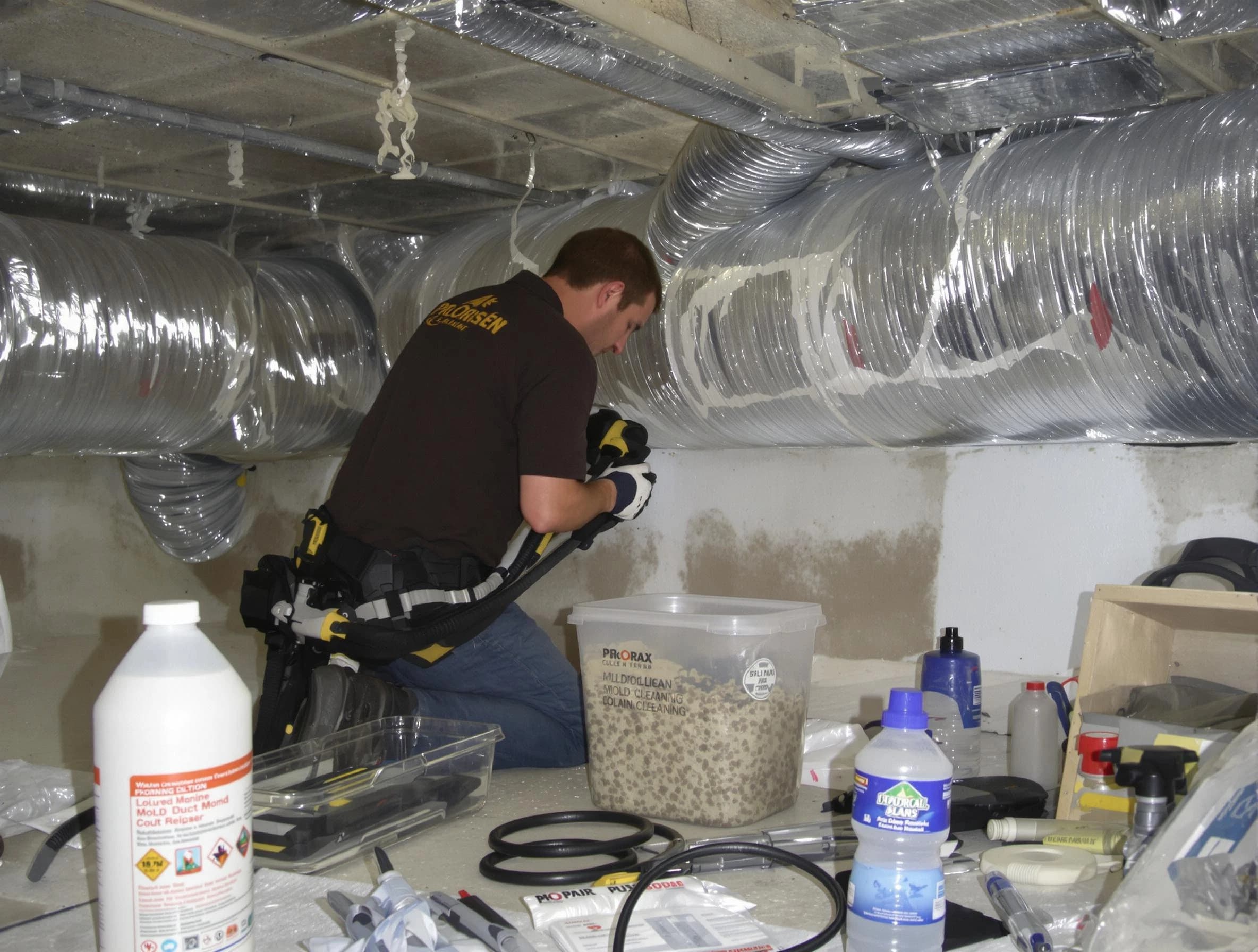 Brentwood Air Duct Cleaning specialist performing professional mold removal from air ducts in Brentwood