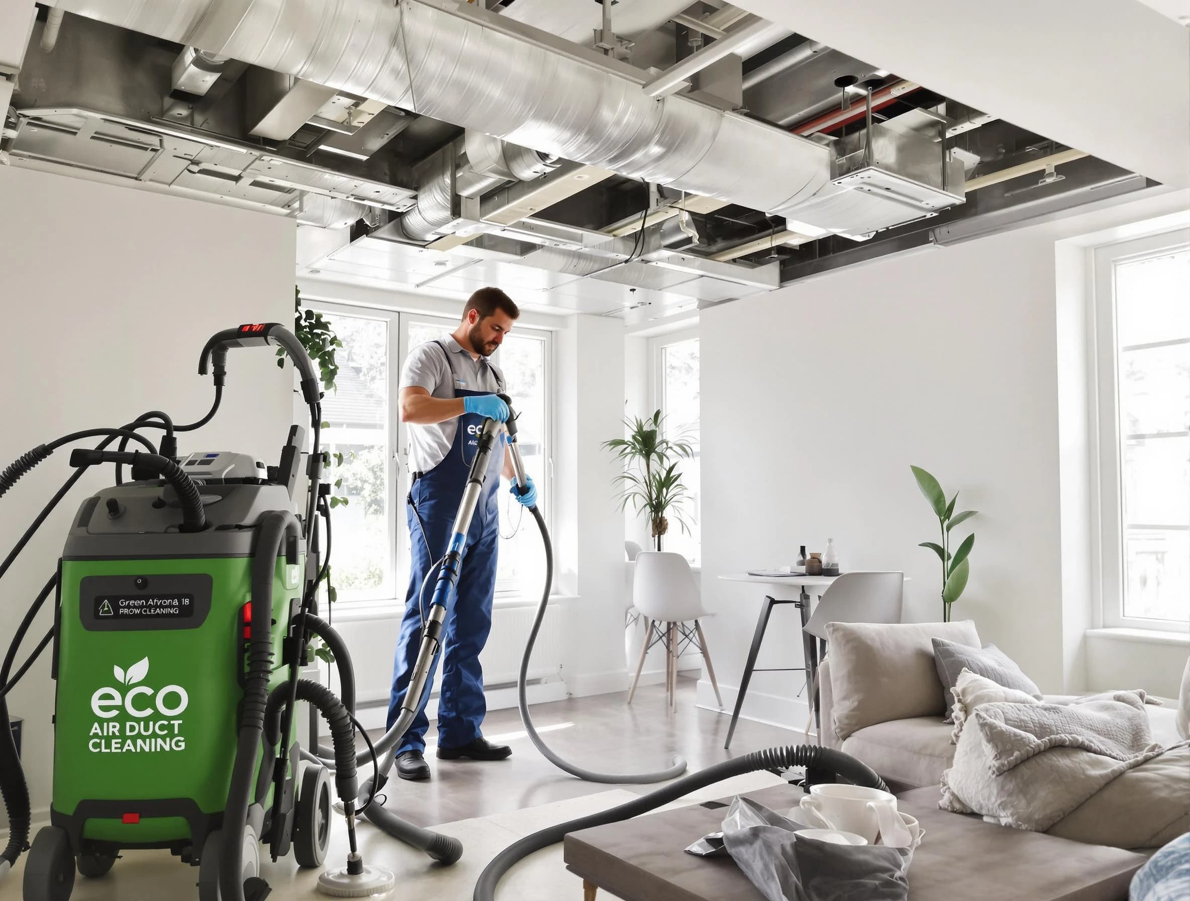 Brentwood Air Duct Cleaning technician performing eco-friendly duct cleaning using sustainable methods in Brentwood
